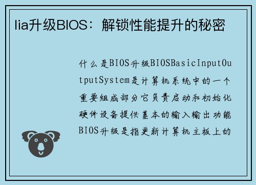 lia升级BIOS：解锁性能提升的秘密